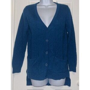 Garnet Hill (XS) Women’s 100% Cashmere Cardigan Sweater Teal Blue High Low